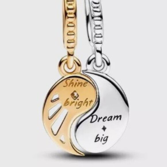 Auth PANDORA SS and 14k plated Two-tone Splittable Sun & Moon Dangle 762678C01 - Picture 10 of 11